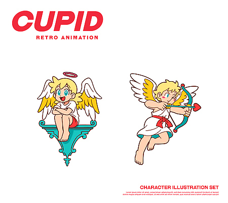 캐릭터 디자인 예술 분홍색 일러스트 천사 사랑 앉기 매력적 금색 심볼 활 복고 신화 큐피드 일러캐릭터 AI파일 감정 컬러 컨셉 모션 파일형식 벡터