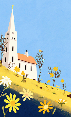 JPG 나무 꽃 일러스트 봄꽃 자연 생명 풍경 소풍 노란색 교회 새싹 평화 봄 흰색 시골 언덕 다람쥐 뷰티풀 국내일러스트 AI일러스트 AI콘텐츠 식물 계절 컬러 컨셉 종교건축 건물 야외활동 설치류 생태계 파일형식