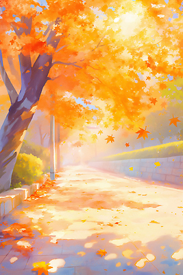 JPG 나무 공원 도로 여행 단풍 일러스트 자연 아침 휴식 나뭇잎 거리 풍경 햇빛 주황색 가을 조용 뷰티풀 색채 치유 국내일러스트 AI일러스트 AI콘텐츠 주간 식물 계절 공공시설 길 컬러 컨셉 잎 교통시설 태양 생태계 파일형식