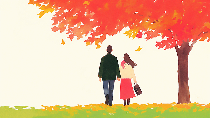 JPG 나무 식물 커플 행복 컬러 단풍 잎 일러스트 자연 바람 따뜻함 사랑 풍경 두명 평화 손잡기 산책 가을 그림 뷰티풀 국내일러스트 AI일러스트 AI콘텐츠 자연요소 계절 감정 컨셉 관계 모션 날씨 휴식 사람 생태계 파일형식