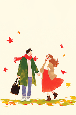 JPG 커플 여자 남자 행복 길 상징 낙엽 일러스트 자연 사랑 웃음 풍경 여름 걷기 귀여움 손잡기 외투 가을 뷰티풀 국내일러스트 AI일러스트 AI콘텐츠 계절 감정 컨셉 상의 잎 관계 모션 표정 사람 생태계 파일형식