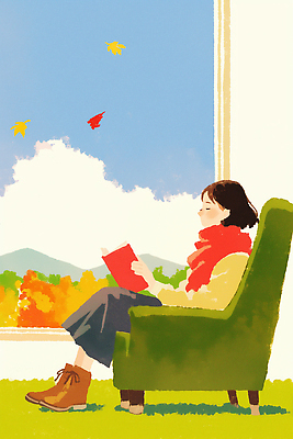 JPG 여학생 여유 단풍 일러스트 창문 자연 하늘 휴식 산 풍경 일상 책 빨간색 초록색 독서 가을 편안함 창가 즐거움 사색 색감 국내일러스트 AI일러스트 AI콘텐츠 학생 계절 여자 감정 컬러 컨셉 잎 생각 라이프 감각 생태계 파일형식