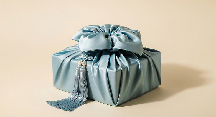 JPG 편집이미지 한국전통 하늘색 포장 선물 장식 보자기 고급 우아함 실크 준비 노리개 선물꾸러미 뷰티풀 추석선물 디테일 편집실사 AI포토 AI콘텐츠 전통 컨셉 전통소품 한국 파란색 추석 직물 CG 파일형식 천_직물 명절선물