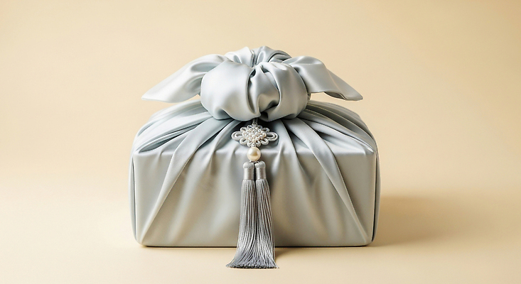 JPG 편집이미지 전통 문화 포장 한국 선물 장식 추석 보자기 고급 은색 상품 소중 노리개 매듭 수공예 뷰티풀 정성 추석선물 편집실사 AI포토 AI콘텐츠 명절 아시아 컬러 컨셉 전통소품 공예 CG 파일형식 천_직물 명절선물