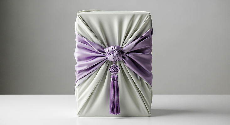 JPG 편집이미지 디자인 리본 포장 선물 장식 상자 보라색 흰색 보자기 우아함 상품 노리개 추석선물 스타일 편집실사 AI포토 AI콘텐츠 컬러 컨셉 전통소품 추석 CG 파일형식 천_직물 명절선물