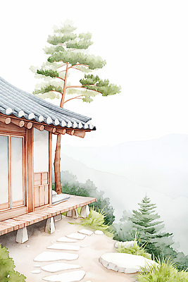 JPG 나무 전통 건축 문화 길 고건축 일러스트 자연 아침 산 한국 풍경 잔디 평화 고요 기암괴석 대나무 뷰티풀 고택 국내일러스트 AI일러스트 AI콘텐츠 주간 식물 건축물 아시아 컨셉 바위_돌 생태계 파일형식