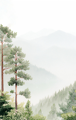 JPG 나무 여행 일러스트 자연 생명 아침 산 풍경 여름 평화 일출 고요 탐험 안개 숲 시원함 조용 국내일러스트 AI일러스트 AI콘텐츠 주간 식물 계절 컨셉 날씨 노을 생태계 파일형식