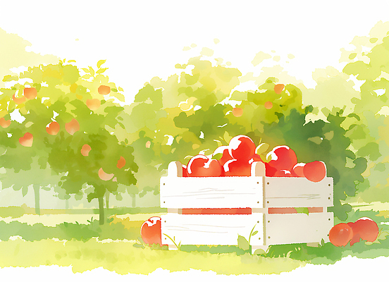 JPG 나무 백그라운드 과일 일러스트 자연 건강 초록색 여름 상자 햇빛 농장 귀여움 정원 농사 수확 신선 사과 과수원 유기농 사과나무 국내일러스트 AI일러스트 AI콘텐츠 식물 웰빙 계절 컬러 컨셉 농업 태양 생태계 파일형식