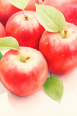 JPG 음식 잎 채소 과일 일러스트 자연 건강 빨간색 여름 농장 에너지 수확 물방울 신선 달콤 맛 사과 유기농 상큼 비타민 과즙 국내일러스트 AI일러스트 AI콘텐츠 식물 웰빙 계절 컬러 컨셉 농업 생태계 영양소 파일형식