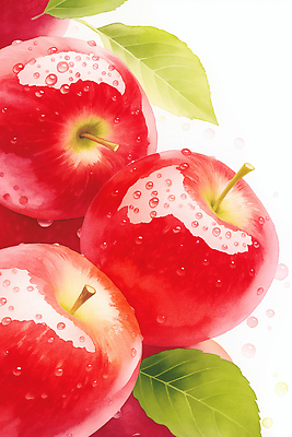 JPG 잎 과일 일러스트 자연 건강 장식 여름 농작물 물방울 신선 맛 사과 균형 즙 비타민 뷰티풀 생동감 국내일러스트 AI일러스트 AI콘텐츠 식물 계절 컨셉 농업 생태계 영양소 파일형식