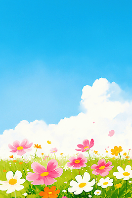 JPG 구름 계절 꽃 컬러 꽃밭 일러스트 자연 생명 풍경 초원 일상 햇빛 평화 산책 활발 즐거움 뷰티풀 국내일러스트 AI일러스트 AI콘텐츠 자연요소 식물 감정 컨셉 휴식 라이프 태양 생태계 파일형식