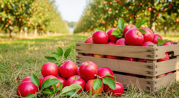 JPG 나무 식물 편집이미지 농업 과일 자연 풍경 상자 햇빛 농장 수확 가을 신선 사과 편집실사 AI포토 AI콘텐츠 계절 산업 태양 CG 생태계 파일형식