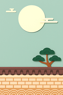 JPG 나무 구름 편집이미지 전통 디자인 건축 문화 예술 컬러 자연 하늘 한옥 한국 풍경 태양 추석 페이퍼아트 조화 편집실사 AI포토 AI콘텐츠 자연요소 식물 한국전통 명절 아시아 고건축 CG 생태계 파일형식