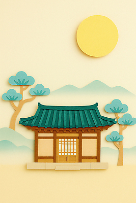 JPG 나무 편집이미지 전통 건축물 디자인 문화 예술 자연 하늘 산 한국 풍경 태양 평화 추석 페이퍼아트 종이접기 스타일 편집실사 AI포토 AI콘텐츠 자연요소 식물 명절 건축 아시아 종이 컨셉 CG 생태계 접기 파일형식