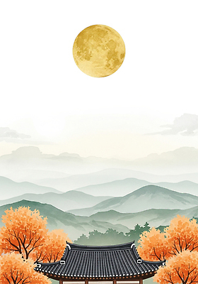 JPG 모양 나무 전통 문화 컬러 일러스트 자연 하늘 산 한국 풍경 평화 고요 금색 달 가을 관찰 역사 뷰티풀 국내일러스트 AI일러스트 AI콘텐츠 자연요소 식물 계절 아시아 컨셉 모션 생태계 파일형식