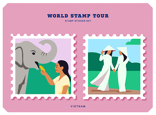 동물 전통 여자 문화 여행 일러스트 자연 하늘 코끼리 바나나 풍경 세트 도장 세계 손잡기 기념품 우표 뷰티풀 아오자이 국내일러스트 AI파일 과일 포유류 모션 사람 전통의상 오브젝트 생태계 파일형식 벡터