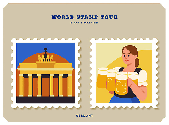 여자 건축 유럽 문화 음료 상징 여행 스티커 일러스트 맥주 독일 사람 도장 축제 도시 역사 전통의상 즐거움 기념품 우표 브란덴부르크문 국내일러스트 AI파일 전통 감정 나라 주류 오브젝트 파일형식 벡터