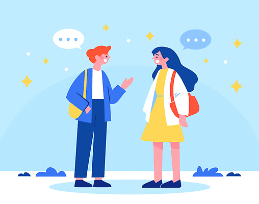 옷 여자 남자 감정 컬러 백그라운드 일러스트 관계 하늘 이야기 대화 웃음 캐주얼 친구 공간 만남 교류 소통 상호작용 국내일러스트 AI파일 컨셉 표정 말하기 사람 파일형식 벡터