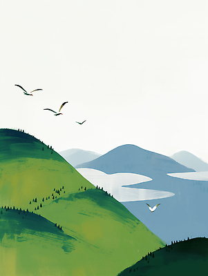 JPG 식물 일러스트 자연 조류 하늘 산 풍경 초원 물 강 평화 계곡 자유 비행 팔레트 시원함 언덕 생태계 조화 국내일러스트 AI일러스트 AI콘텐츠 자연요소 동물 컨셉 파일형식