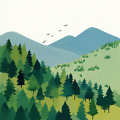 JPG 나무 열매 여행 일러스트 자연 조류 하늘 산 풍경 초록색 소풍 환경 고요 탐험 숲 생태계 오후 국내일러스트 AI일러스트 AI콘텐츠 식물 동물 컬러 야외활동 파일형식
