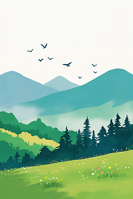 JPG 나무 식물 꽃 컬러 일러스트 자연 조류 하늘 산 풍경 초원 자유 대기 숲 생태계 조화 뷰티풀 국내일러스트 AI일러스트 AI콘텐츠 동물 컨셉 파일형식