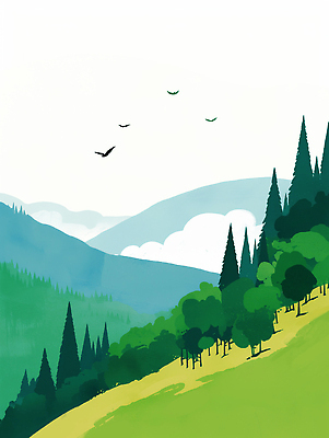 JPG 나무 그릇 여행 일러스트 자연 조류 하늘 생명 산 풍경 초원 햇빛 평화 소리 자유 비행 숲 조화 국내일러스트 AI일러스트 AI콘텐츠 식물 동물 식기 컨셉 태양 생태계 파일형식