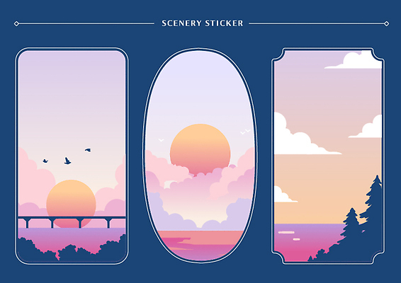나무 구름 디자인 여유 컬러 스티커 일러스트 자연 하늘 풍경 해변 그래픽 고요 일몰 조화 패널 뷰티풀 가교 국내일러스트 AI파일 자연요소 식물 건축물 감정 바다 노을 생태계 파일형식 벡터