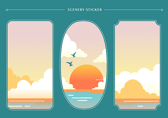 구름 디자인 여유 바다 컬러 스티커 일러스트 자연 하늘 비행기 풍경 여름 평화 고요 황혼 일몰 뷰티풀 테마 수평선 국내일러스트 AI파일 자연요소 계절 감정 컨셉 항공교통 대중교통 노을 생태계 파일형식 벡터
