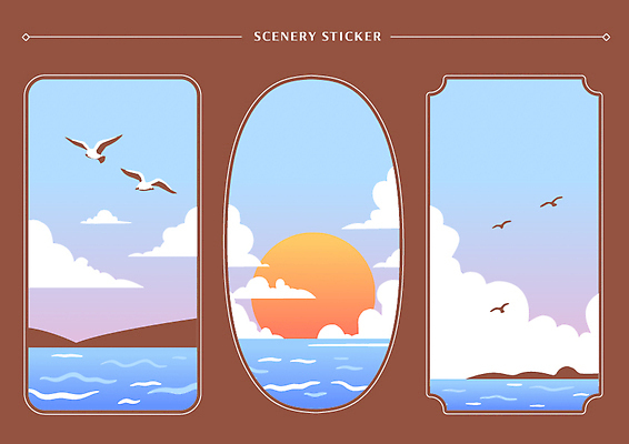 구름 디자인 감정 바다 컬러 여행 스티커 일러스트 자연 조류 하늘 바람 풍경 해변 평화 일몰 뷰티풀 수평선 전경 국내일러스트 AI파일 자연요소 동물 컨셉 날씨 노을 생태계 파일형식 벡터 탑뷰