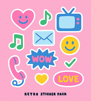 디자인 감정 분홍색 컬러 스티커 일러스트 사랑 웃음 그래픽 하트 표현 빈티지 전화기 즐거움 그림 복고 소셜미디어 창의성 국내일러스트 AI파일 모양 컨셉 표정 파일형식 벡터