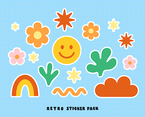 모양 캐릭터 디자인 꽃 예술 상징 컬러 백그라운드 무지개 스티커 패턴 일러스트 그래픽 장식 태양 복고 뷰티풀 색감 창의성 국내일러스트 AI파일 자연요소 식물 무늬 파일형식 벡터