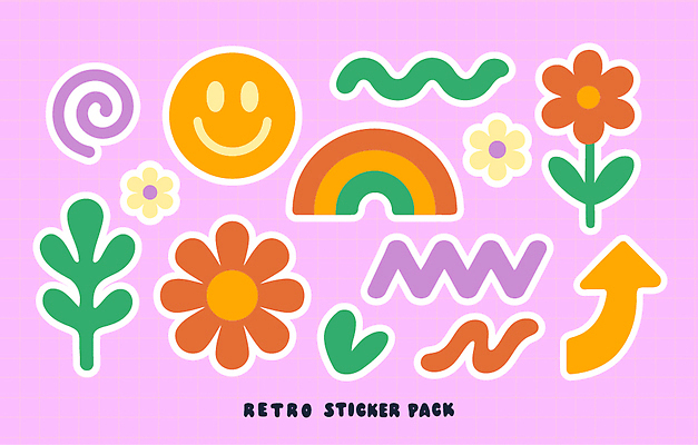 모양 디자인 꽃 예술 컬러 무지개 스티커 패턴 일러스트 웃음 그래픽 장식 컬러풀 즐거움 그림 복고 화사함 꾸밈 창의성 국내일러스트 AI파일 자연요소 식물 감정 컨셉 무늬 표정 파일형식 벡터