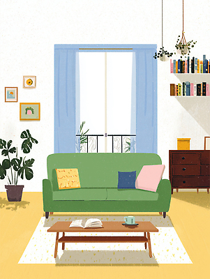 JPG 식물 디자인 가구 거실 일러스트 탁자 집안 밝음 생활 장식 인테리어 독서 공간 방 서재 편안함 모던 색감 국내일러스트 AI일러스트 AI콘텐츠 생활용품 실내 감각 파일형식