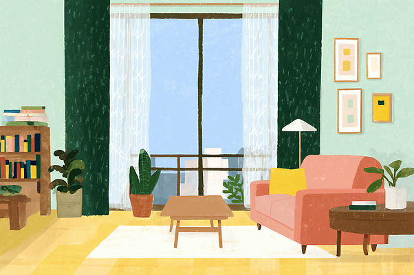 JPG 나무 식물 여유 거실 일러스트 창문 가족 자연 조명 주택 장식 인테리어 소파 독서 햇빛 공간 편안함 모던 청록색 꾸밈 국내일러스트 AI일러스트 AI콘텐츠 디자인 감정 컬러 의자 관계 건물 태양 감각 생태계 파일형식