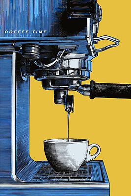 PSD 디자인 커피 음료 컬러 일러스트 아침 티타임 실내 카페 원두 맛 커피메이커 바리스타 에스프레소 노란배경 추출 카페인 국내일러스트 주간 직업 백그라운드 컨셉 휴식 내부 노란색 상점 커피용품 파일형식