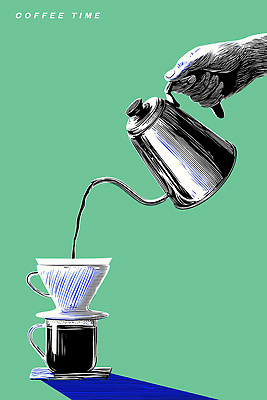 PSD 여유 커피 음료 일러스트 주전자 아침 티타임 따뜻함 평화 흐름 그림 바리스타 색감 창작 필터 핸드드립 차분 국내일러스트 주간 직업 감정 컨셉 주방용품 휴식 커피용품 파일형식