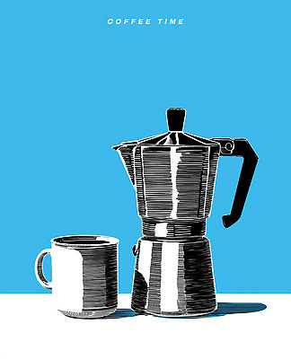 PSD 여유 커피 음료 일러스트 가정 아침 휴식 일상 컵 주방 카페 시간 뜨거움 분위기 파란배경 바리스타 차분 국내일러스트 주간 직업 식기 감정 백그라운드 컨셉 라이프 파란색 상점 파일형식