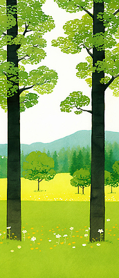 JPG 나무 계절 꽃 길 일러스트 자연 하늘 생명 바람 산 풍경 초원 야외 초록색 햇빛 평화 숲 생태계 조화 풍요 국내일러스트 AI일러스트 AI콘텐츠 자연요소 식물 컬러 컨셉 날씨 태양 파일형식