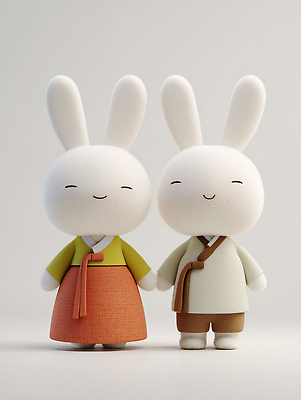 JPG 편집이미지 캐릭터 전통 디자인 옷 문화 컬러 한국 장식 추석 귀여움 다정 토끼 한복 부드러움 편집3D AI컴퓨터그래픽 AI콘텐츠 한국전통 명절 아시아 컨셉 포유류 반려동물 3D 감각 전통의상 파일형식