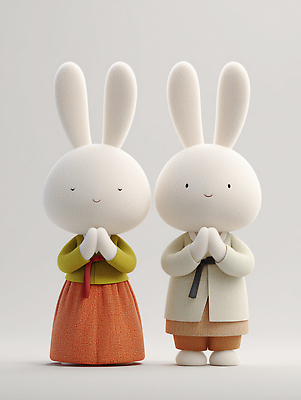 JPG 동물 편집이미지 캐릭터 전통 디자인 문화 한국 장식 추석 귀여움 방 표현 토끼 인사 한복 소통 편집3D AI컴퓨터그래픽 AI콘텐츠 한국전통 명절 아시아 컨셉 포유류 반려동물 3D 예절 전통의상 파일형식