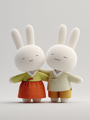 JPG 편집이미지 전통 디자인 행복 문화 인형 컬러 한국 장식 추석 귀여움 토끼 한복 오브젝트 질감 기념품 편집3D AI컴퓨터그래픽 AI콘텐츠 한국전통 명절 감정 아시아 컨셉 포유류 반려동물 3D 전통의상 파일형식