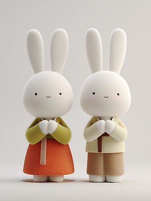 JPG 편집이미지 캐릭터 한국전통 손 디자인 옷 감정 문화 사랑 친구 추석 귀여움 표현 토끼 조화 편집3D AI컴퓨터그래픽 AI콘텐츠 전통 명절 컨셉 포유류 관계 한국 신체부위 반려동물 3D 파일형식