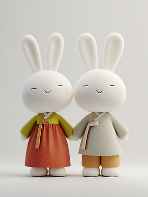 JPG 동물 편집이미지 전통 디자인 행복 문화 인형 컬러 한국 추석 귀여움 손잡기 토끼 한복 아기자기 편집3D AI컴퓨터그래픽 AI콘텐츠 한국전통 명절 감정 아시아 컨셉 포유류 모션 반려동물 3D 전통의상 파일형식