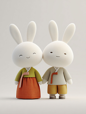 JPG 편집이미지 캐릭터 디자인 문화 인형 컬러 장식 추석 귀여움 토끼 분위기 소중 오브젝트 나란히 아기자기 편집3D AI컴퓨터그래픽 AI콘텐츠 명절 컨셉 포유류 반려동물 3D 파일형식