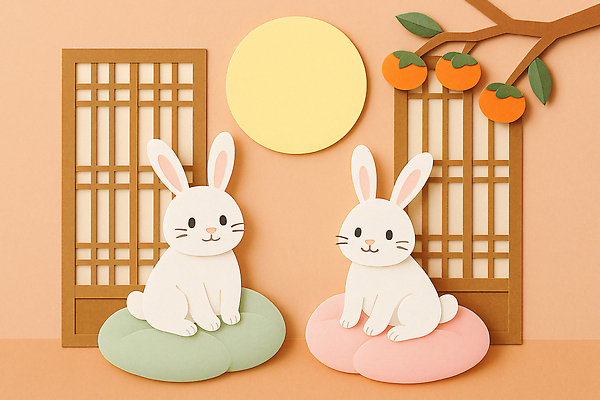 JPG 나무 동물 편집이미지 전통 열매 종이 인형 컬러 백그라운드 쿠션 한옥 장식 태양 귀여움 토끼 공예 편집실사 AI포토 AI콘텐츠 자연요소 식물 한국전통 컨셉 고건축 포유류 취미 반려동물 CG 파일형식