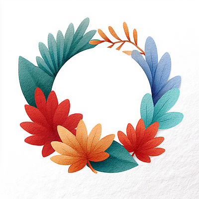 JPG 식물 디자인 꽃 예술 컬러 백그라운드 잎 일러스트 자연 수채화 장식 원형 테두리 조화 뷰티풀 창의성 국내일러스트 AI일러스트 AI콘텐츠 도형 생태계 파일형식