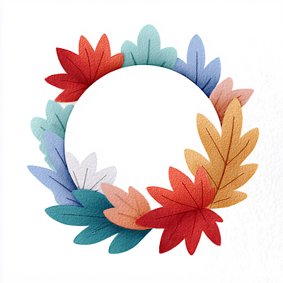 JPG 디자인 예술 단풍 잎 일러스트 자연 틀 장식 가을 원형 조화 색감 국내일러스트 AI일러스트 AI콘텐츠 도형 식물 계절 생태계 파일형식