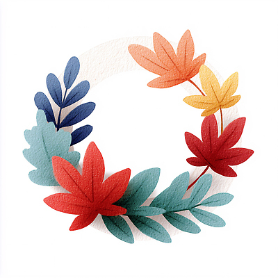 JPG 디자인 계절 예술 컬러 단풍 잎 일러스트 자연 장식 인테리어 화환 가을 원형 뷰티풀 국내일러스트 AI일러스트 AI콘텐츠 도형 식물 꽃 생태계 파일형식