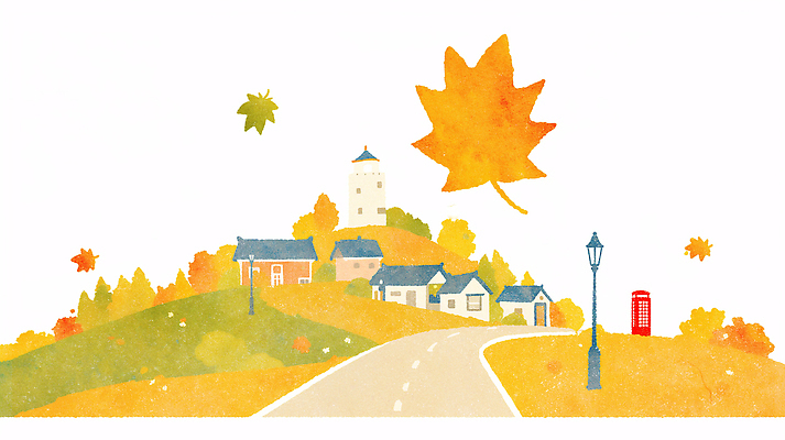 JPG 계절 길 여유 단풍 일러스트 자연 하늘 나뭇잎 조명 주택 풍경 노란색 마을 산책 가을 언덕 전망대 조화 산촌 풍경화 국내일러스트 AI일러스트 AI콘텐츠 감정 컬러 잎 휴식 건물 시골 그림 생태계 파일형식