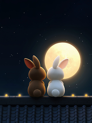 JPG 편집이미지 자연 하늘 지붕 사랑 풍경 친구 평화 귀여움 보름달 토끼 밤 몽환 경관 이미지편집 AI컴퓨터그래픽 AI콘텐츠 감정 컨셉 포유류 관계 반려동물 견과류 달 생태계 파일형식